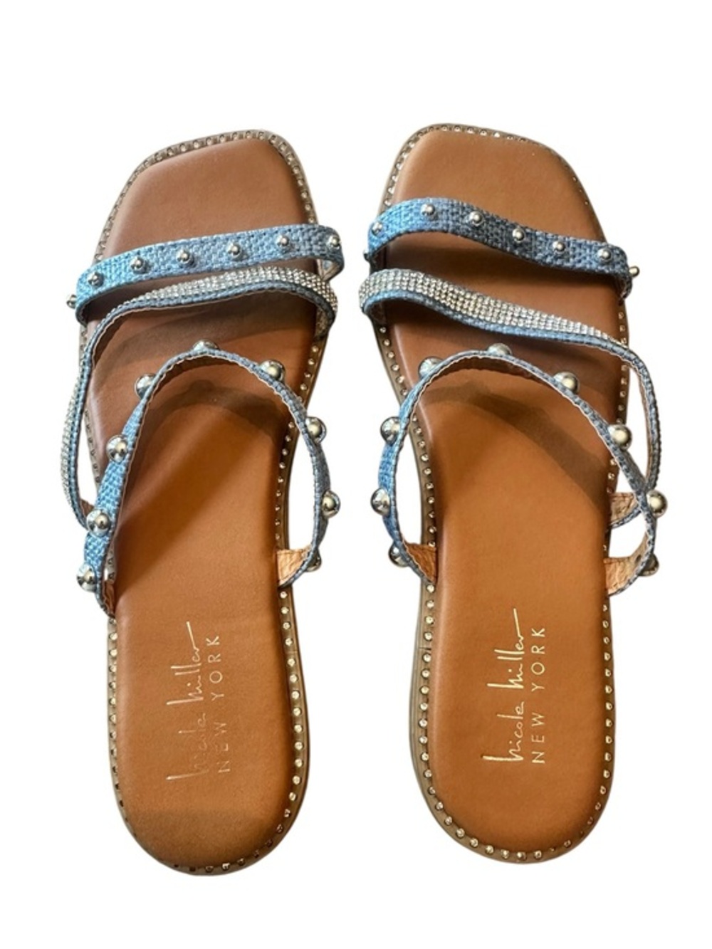 Nicole Miller Studded Embellished Sandals Womens Size 7.5 Light Blue